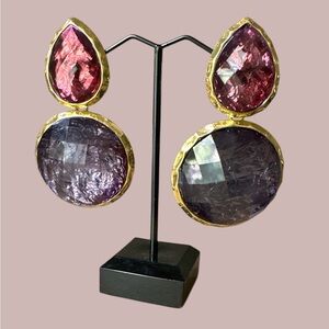 Amrita Singh Pink & Purple Faceted Statement Earrings – Bold Glam Luxe NWOT
